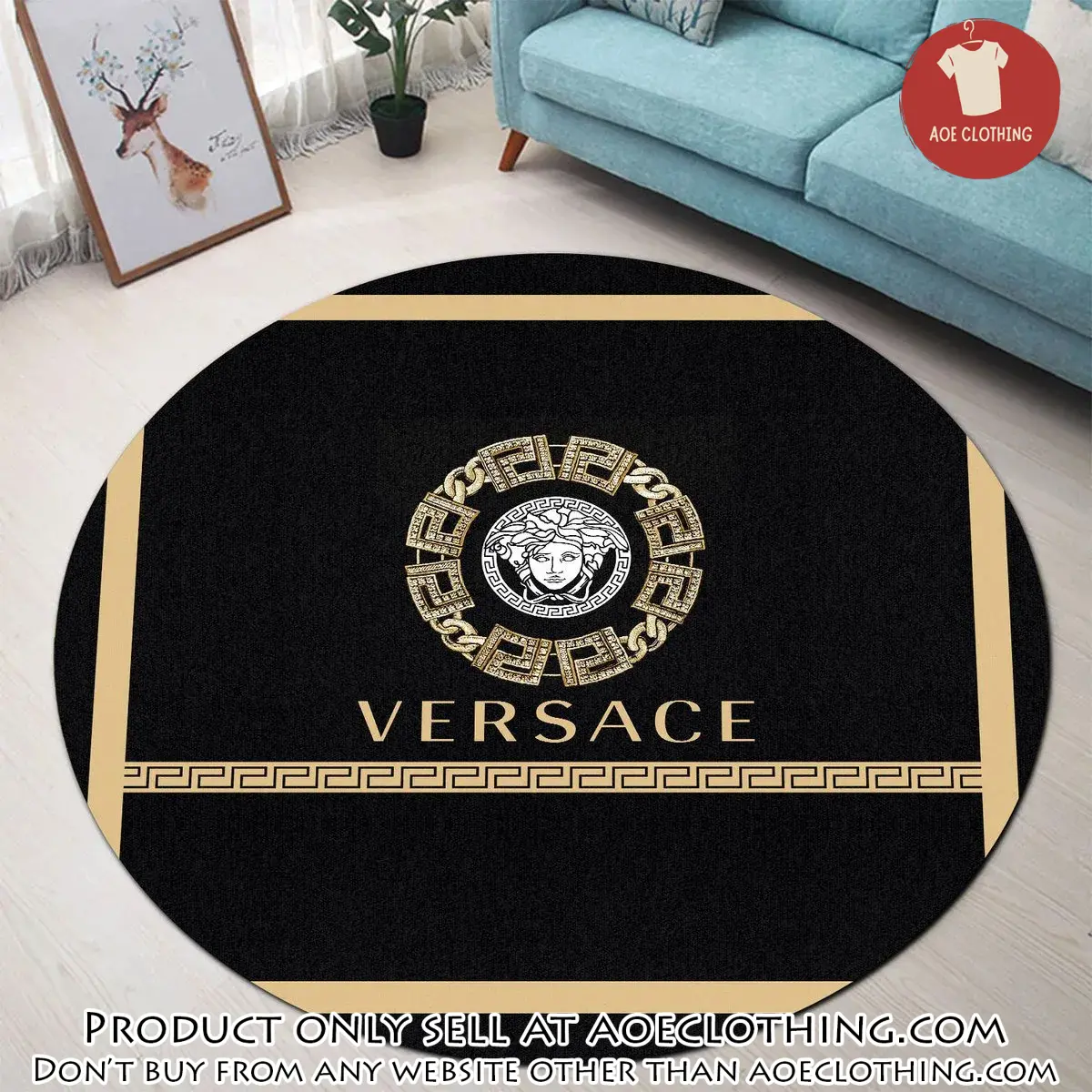 Versace medusa golden pattern black luxury brand fashion round rug carpet home decor special gift aoe1511213